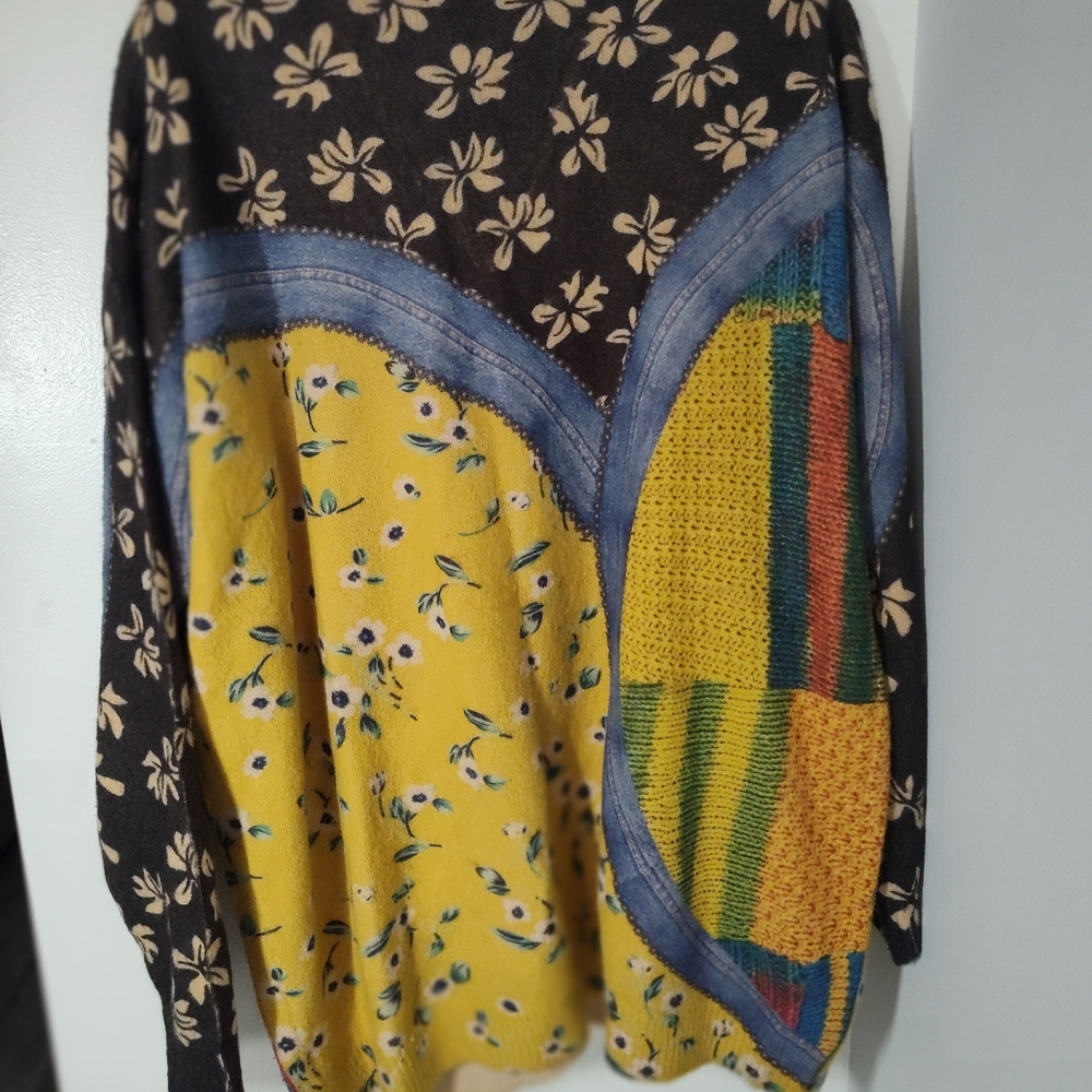 Source Unknown Multicolor Floral Patchwork Cardig… - image 2